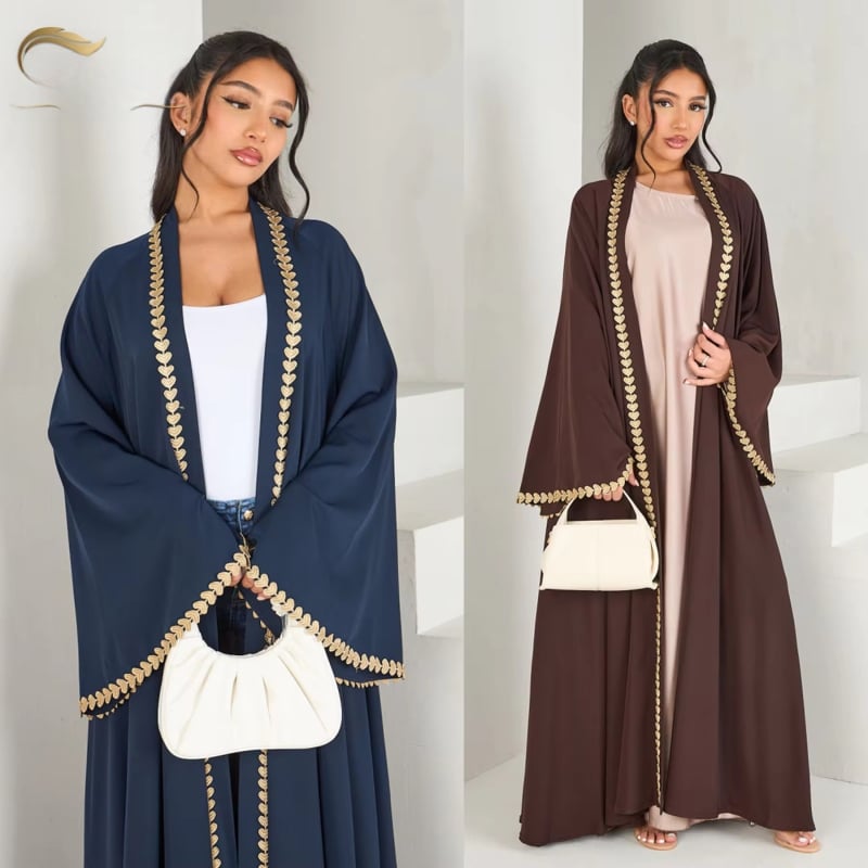 Abaya cardigan 3D mustriga, printsessi varrukad, ümmargune kaelus, pikk lõige, polüester