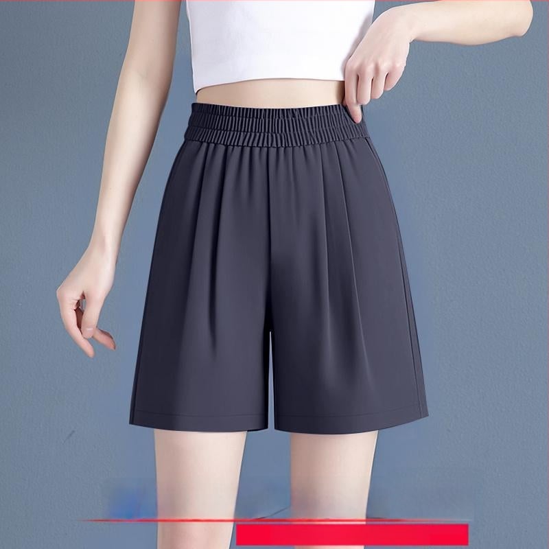 Ice Silk плажни шорти за жени, лятна тънка свободна кройка с прави широки крачоли, средна талия, полиестер 95%+, микроеластичност