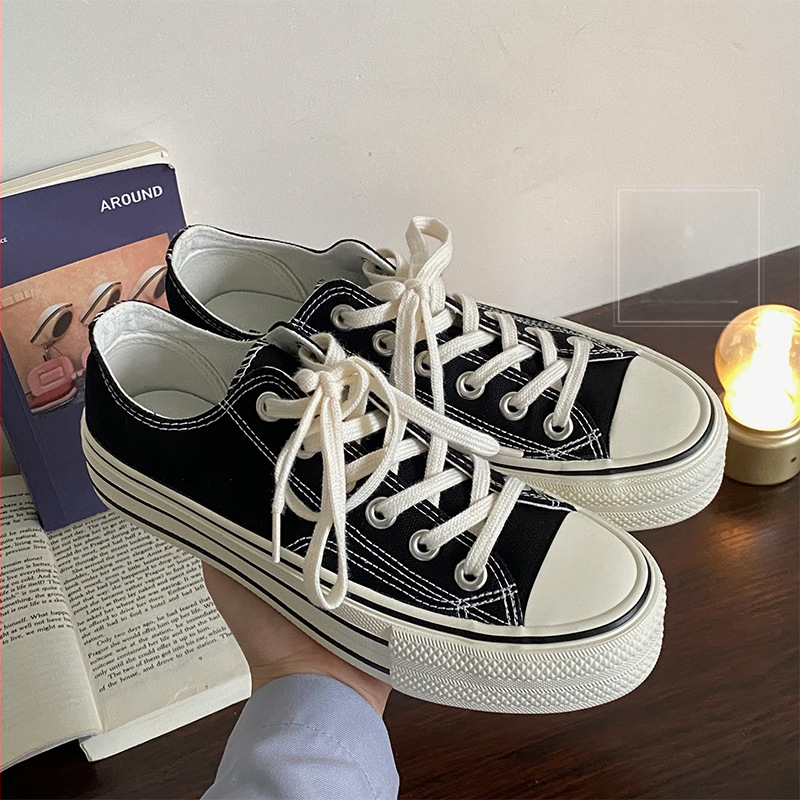 Sieviešu auduma kurpes ar bieza zole, Korejas versija, augstuma palielināšanas dizains, zems augšdaļa, vulkanizēta gumijas zole