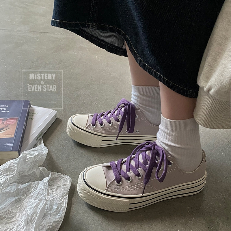 Sieviešu auduma kurpes ar bieza zole, Korejas versija, augstuma palielināšanas dizains, zems augšdaļa, vulkanizēta gumijas zole