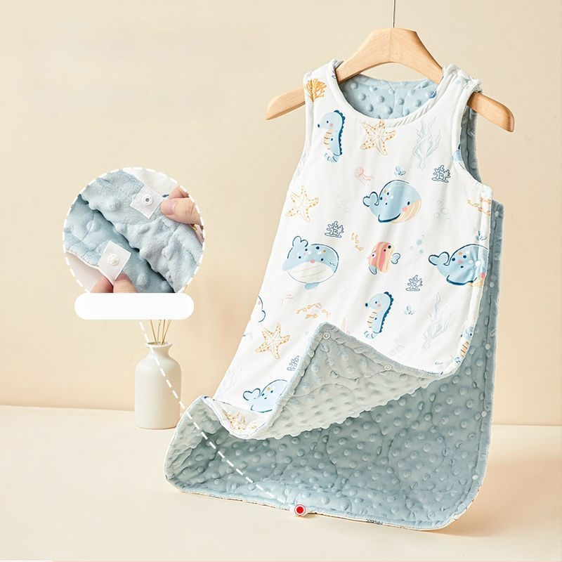 Lapse vestistiiliga magamiskott kevad- ja sügisperioodiks, eraldatavate jalgade ja kõhu kaitsega, puuvillane väliskangas, polüesteritäidis