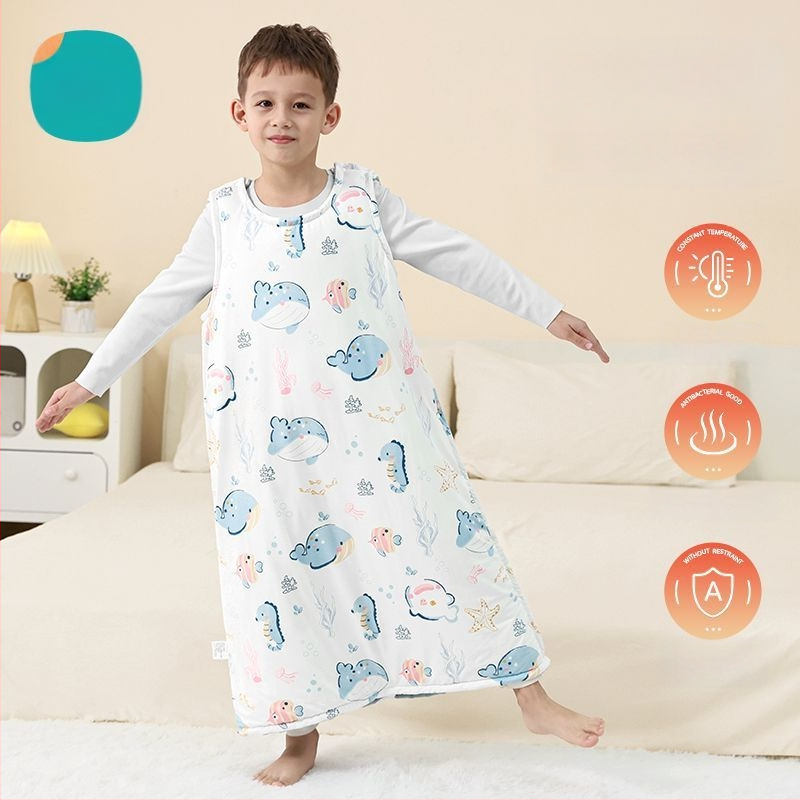 Lapse vestistiiliga magamiskott kevad- ja sügisperioodiks, eraldatavate jalgade ja kõhu kaitsega, puuvillane väliskangas, polüesteritäidis