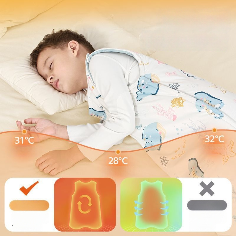 Lapse vestistiiliga magamiskott kevad- ja sügisperioodiks, eraldatavate jalgade ja kõhu kaitsega, puuvillane väliskangas, polüesteritäidis