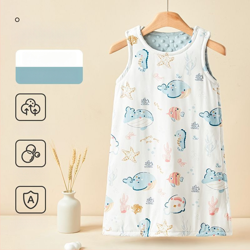 Lapse vestistiiliga magamiskott kevad- ja sügisperioodiks, eraldatavate jalgade ja kõhu kaitsega, puuvillane väliskangas, polüesteritäidis