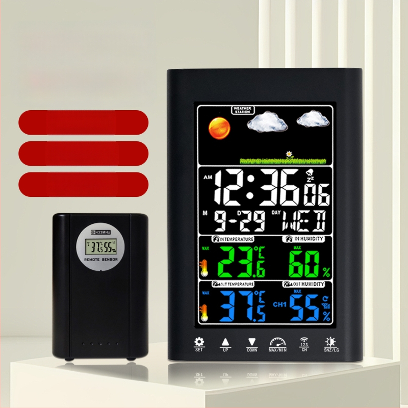 JIMEI äratuskell koos LCD-ekraaniga ja ilmastusjaamaga: ilmaennustus, niiskus, püsiv kalender, äratus, maailmakaeg