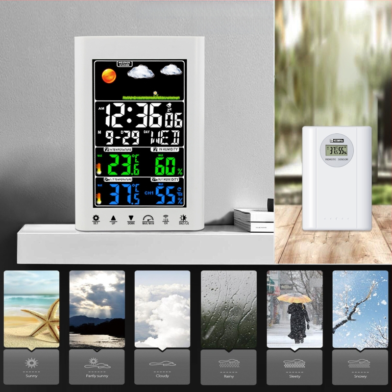 JIMEI äratuskell koos LCD-ekraaniga ja ilmastusjaamaga: ilmaennustus, niiskus, püsiv kalender, äratus, maailmakaeg
