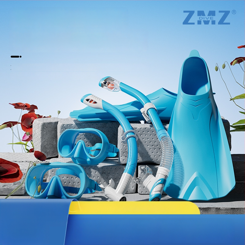 Set de snorkeling din trei piese pentru adulți și copii: mască de scufundare din silicon, snorkel uscat și înotătoare