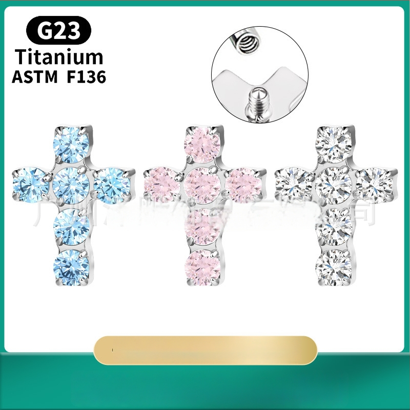 F136 titánötvözet kereszt alakú fülbevaló gyémánt betéttel és cirkóniummal
