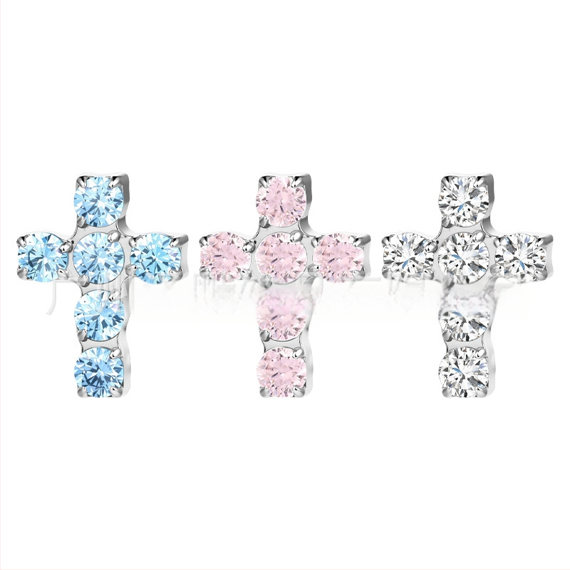 F136 titánötvözet kereszt alakú fülbevaló gyémánt betéttel és cirkóniummal