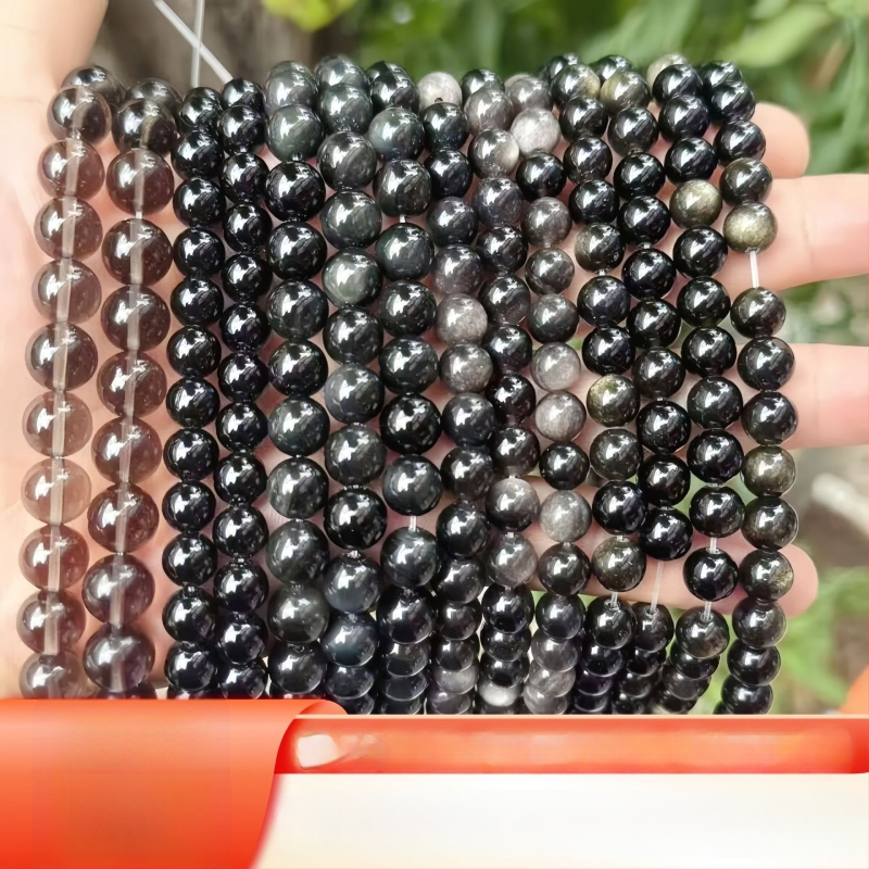 Prirodne srebrne obsidijanske perle i zlatne obsidijanske okrugle perle za DIY nakit, komponente za narukvicu, poluproizvodi na veliko