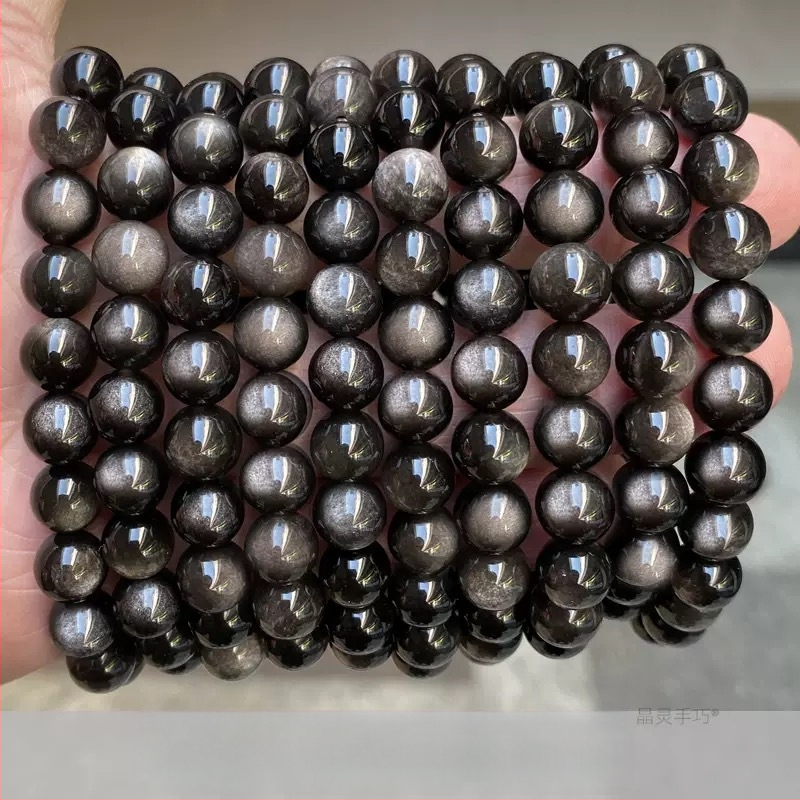Prirodne srebrne obsidijanske perle i zlatne obsidijanske okrugle perle za DIY nakit, komponente za narukvicu, poluproizvodi na veliko