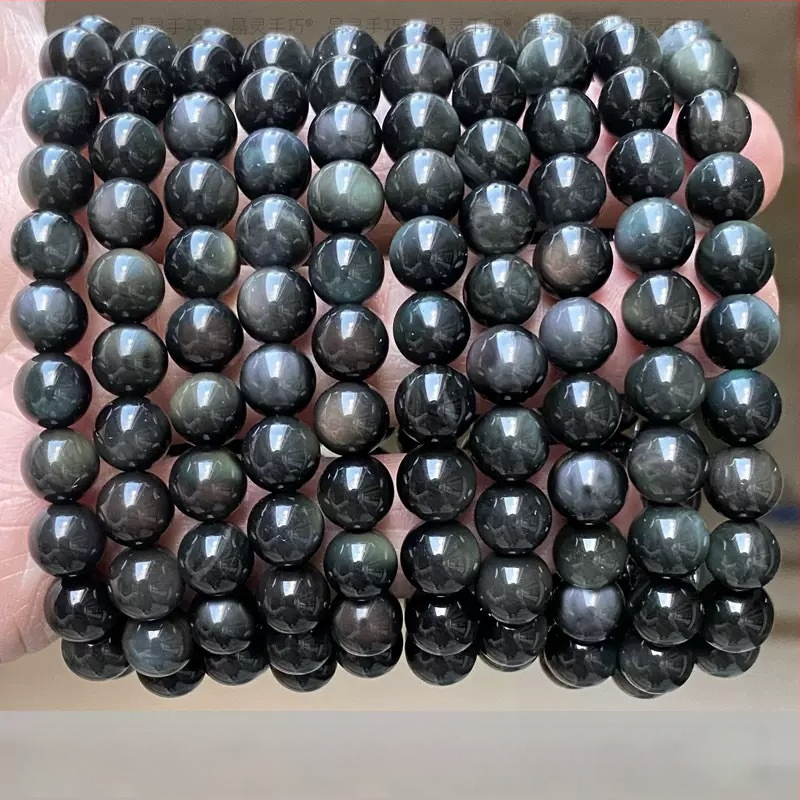 Prirodne srebrne obsidijanske perle i zlatne obsidijanske okrugle perle za DIY nakit, komponente za narukvicu, poluproizvodi na veliko