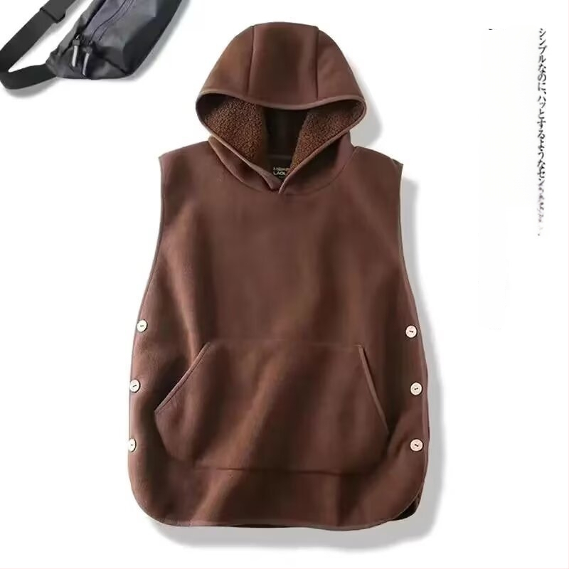 Jesen-zimska topla fleec vesta s kapuljačom, korejskog stila, ležerna, unisex