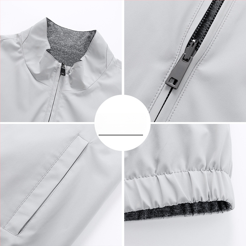 Divpusēja vīriešu veste biznesam un brīvajam laikam, ar stāvošu apkakli un rāvējslēdzēju, neilona ārējais audums ar poliesteres iekšpusi, sānu kabatas, pavasaris–rudens