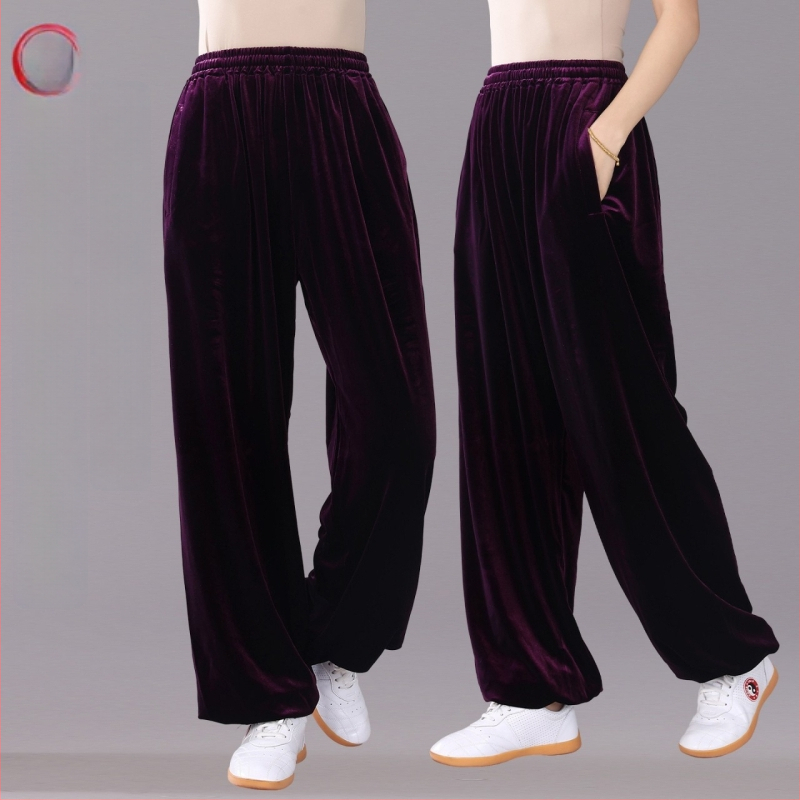 Pantalone Tai Chi sa zlatnim baršunom, jesen-zima, osmerostruki brokat lampionskog stila, trening hlače za borilačke vještine, jutarnje Tai Chi vježbe