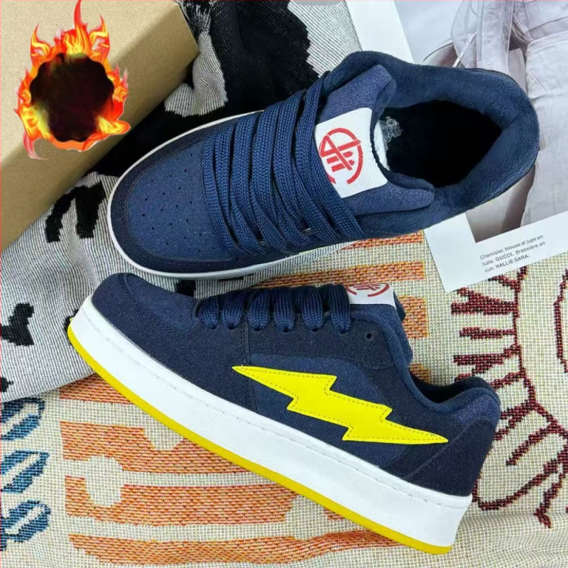 Unisex tenisa kurpes ar nubukādu, zibens raksts, apaļa purns, šņorēšana, gumijas zole