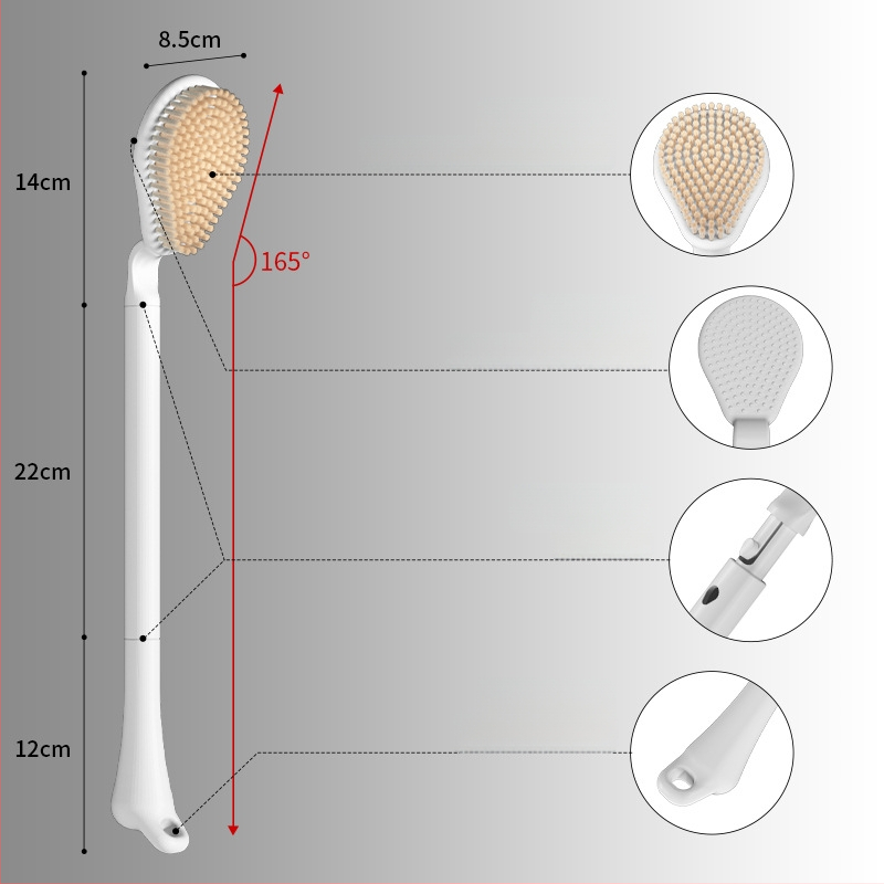 Pikkade käepidemetega vannitoa- ja massaažiharja pehmete karvadega | ABS/PA, The Story of Mud, Jiangsu