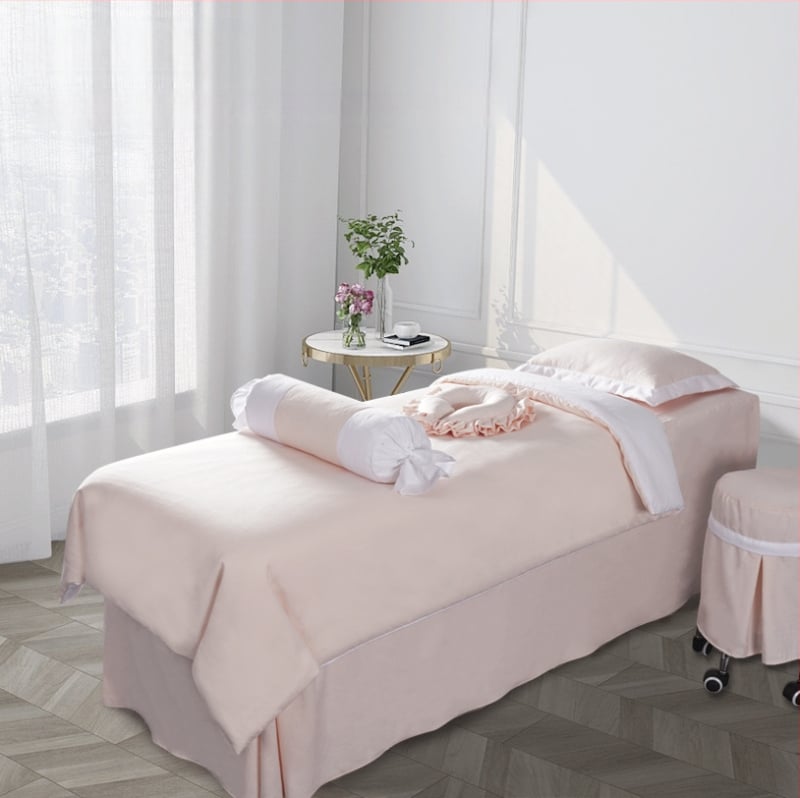Četverodijelni set pokrivača za kozmetičko ležaj od corduroy pamuka, usklađene boje, moderan minimalistički stil