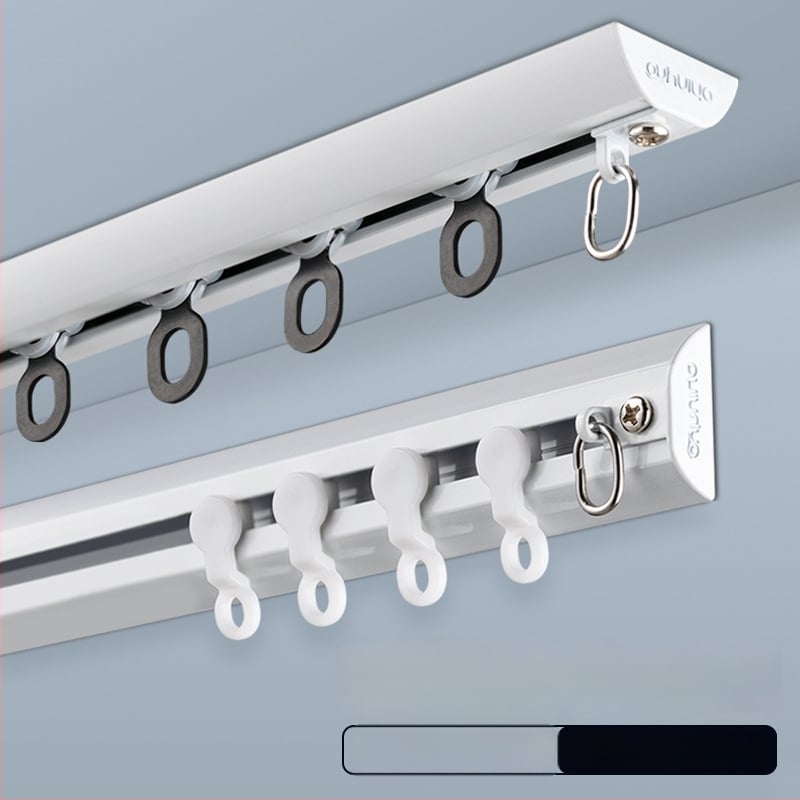 Alumiiniumist kardinapuude süsteem vaikselt liugub — kardina rööbas, konksu rööbas, kaasaegne minimalistlik disain