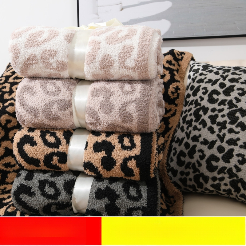 Pletena deka s leopardnim printom, žakardno pletivo, jednostrana flis, pogodna kao prekrivač za kauč, pokrivač za tatami i deka za automobil