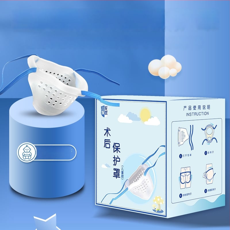 Pēcoperācijas aizsargājošās biksītes zēniem pēc apgraizīšanas - ārējais audums 100% poliesteris; cirkšņa iekšējā oderējums 100% poliesteris; vidējā josta; piemērots visiem gada laikam