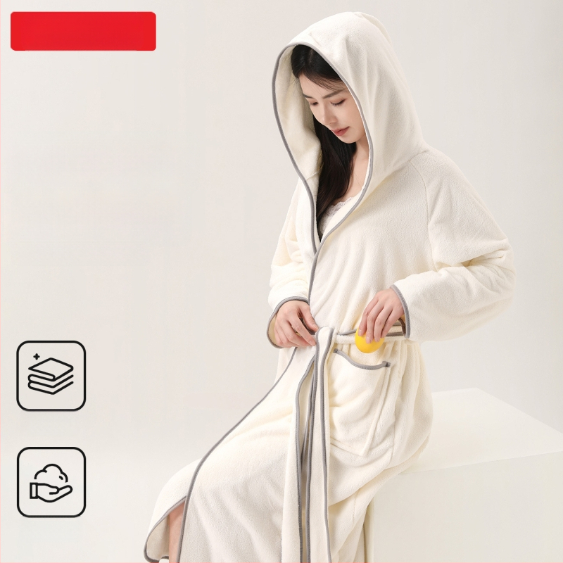 Ogrtač za kupanje s kapuljom od koralnog fleecea, zimski, wrap-stil, upija, mekan na koži, unisex