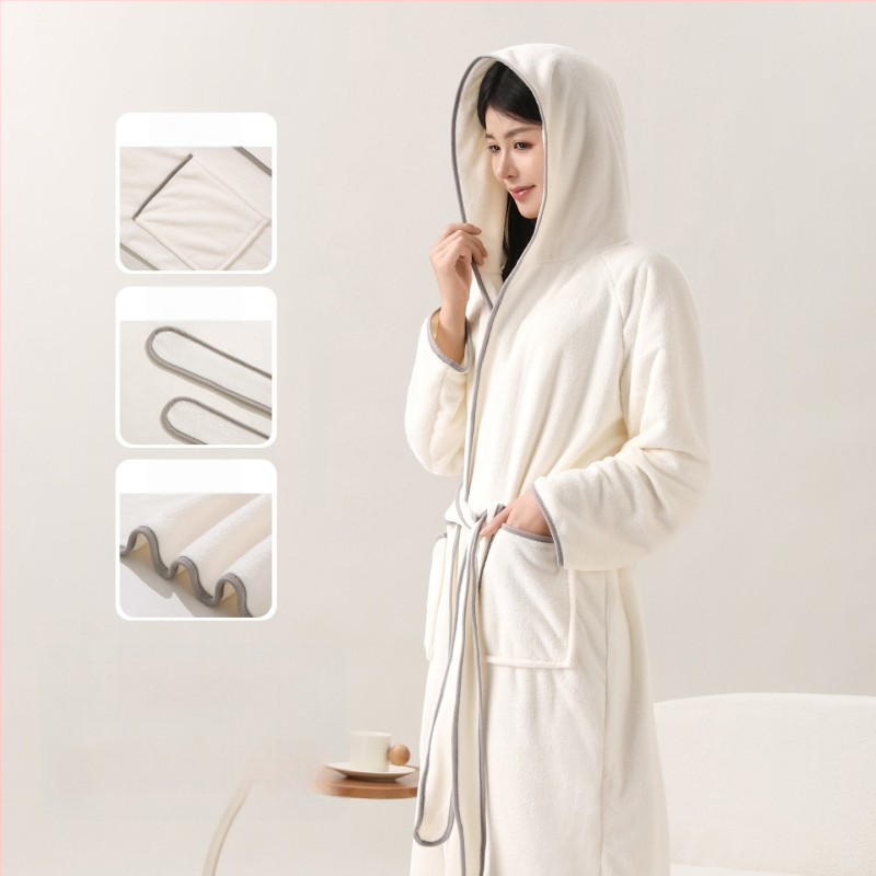 Ogrtač za kupanje s kapuljom od koralnog fleecea, zimski, wrap-stil, upija, mekan na koži, unisex