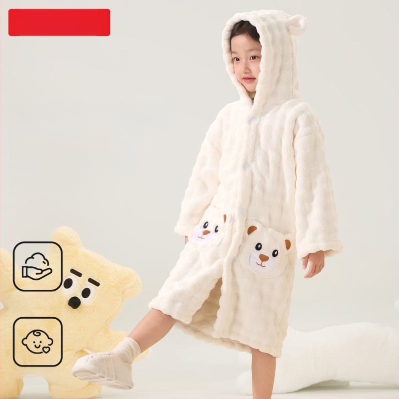 Drizzle dječji kapuljačasti ogrtač za kupanje od koralnog flisa, upija, mekan, zimski, unisex