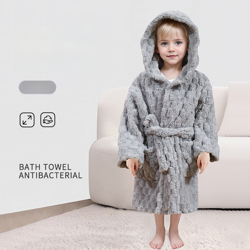 Laste vannihooldusrõivas kapuutsiga coral fleece materjalist, kantav rätik, kiiresti kuivab, unisex