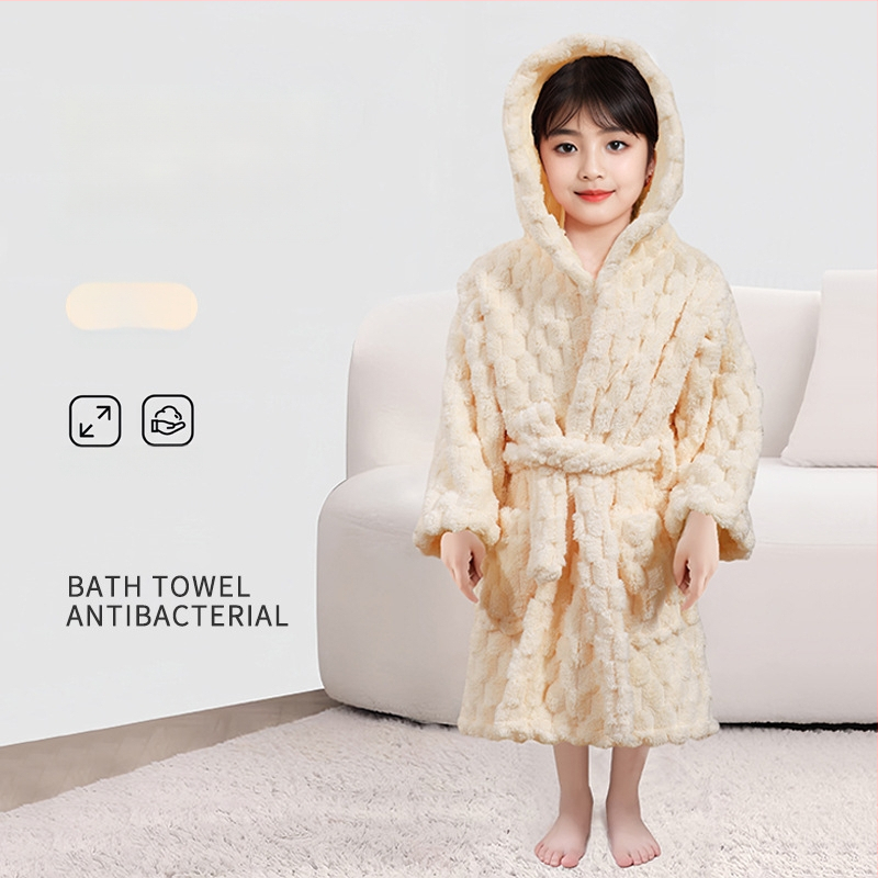 Laste vannihooldusrõivas kapuutsiga coral fleece materjalist, kantav rätik, kiiresti kuivab, unisex