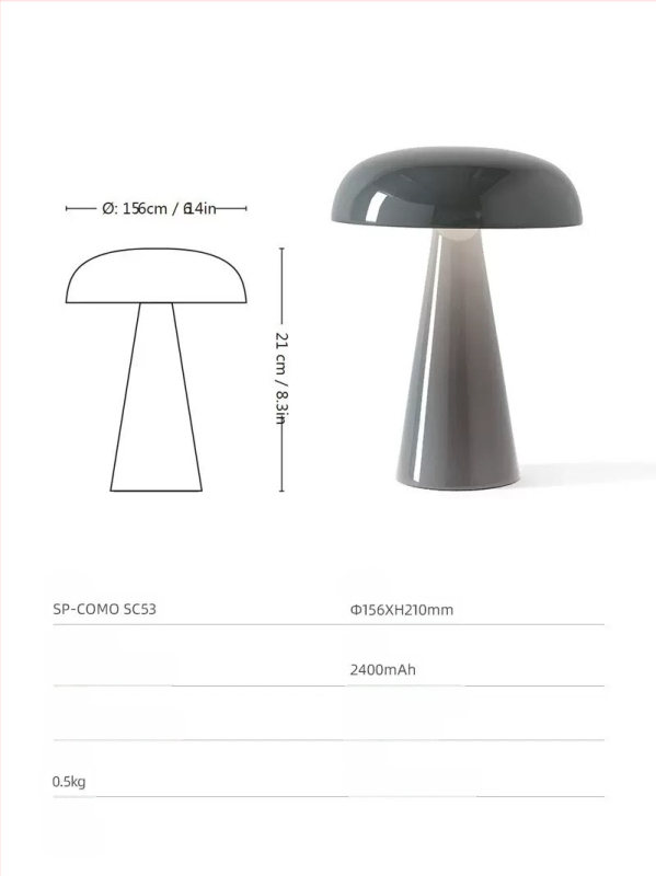 ComoSC53 gljiva stolna lampa s USB punjenjem, bežično ambijentalno noćno svjetlo za spavaću sobu