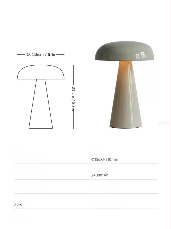 ComoSC53 gljiva stolna lampa s USB punjenjem, bežično ambijentalno noćno svjetlo za spavaću sobu