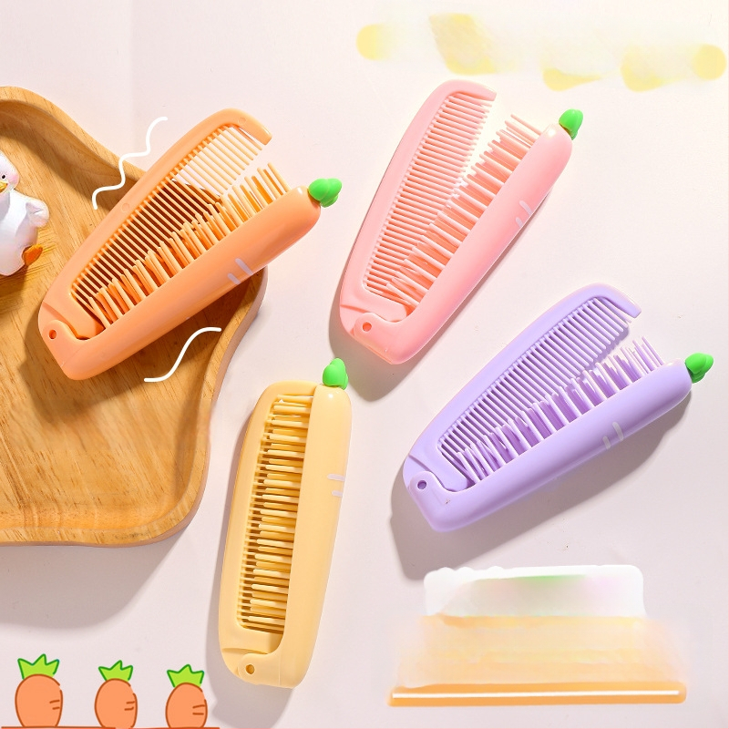 Lastele mõeldud porgandi kujuline kokkupandav kamm pikkadele juustele — kaasaskantav, kaheotstarbeline sirgestamiseks ja lokkide tekitamiseks