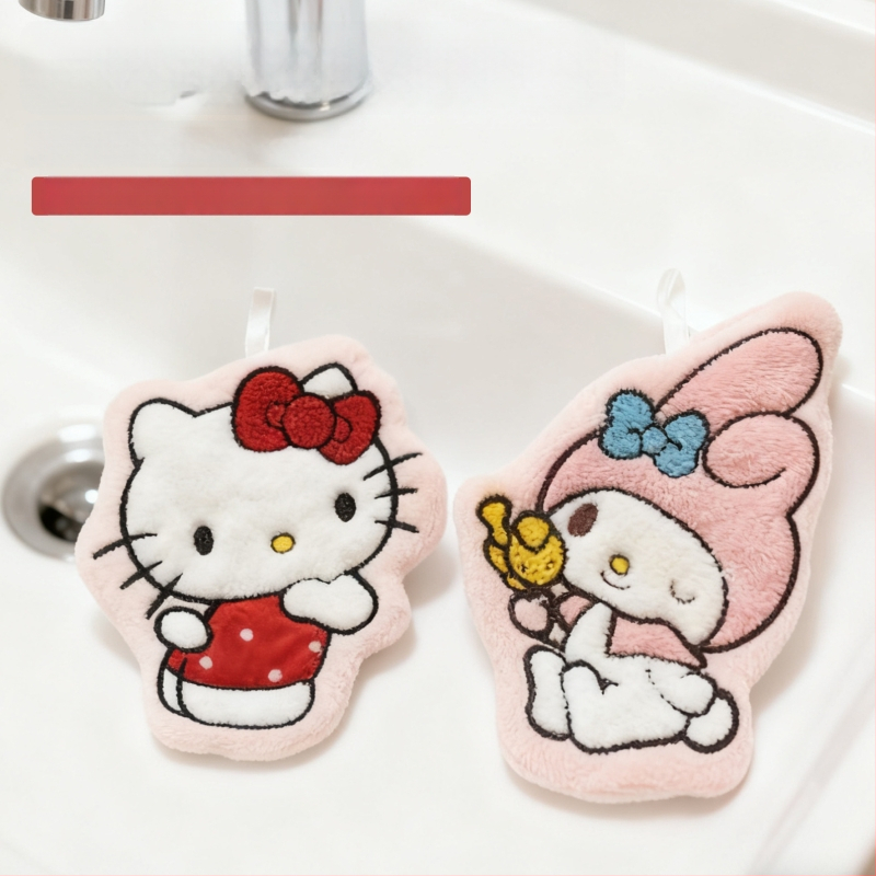 Käterätik korallveluurist, imav, rippuva disainiga, laste multikasug motiiv; materjal: korallveluur polüester; lõngad: 150d; kaal: 30–50 g; töötlemine: tikandid, kontuur; kohandatav