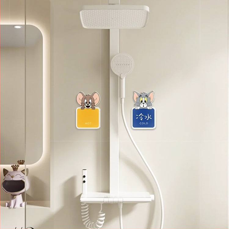 Akrüülseina kleebis kass ja hiir kujundusega vannituppa ja kööki, 2 tk, veekindel, lame karikatuuri stiilis dekoratsioon