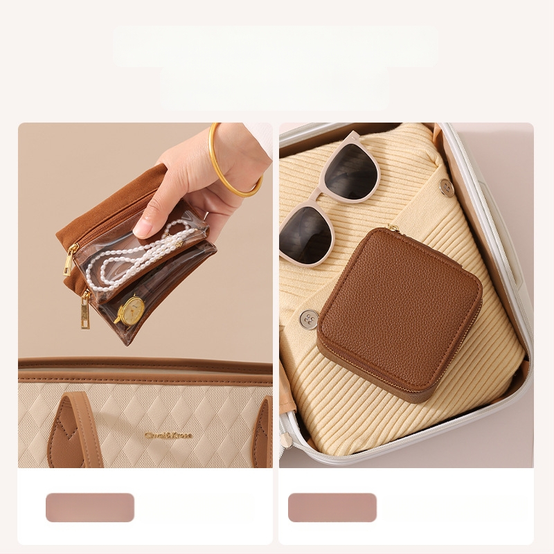 Κουτί αποθήκευσης κοσμημάτων από PU, καπάκι flip, Lychee μοτίβο, σκληρή κατασκευή, μοντέρνο μινιμαλιστικό στυλ