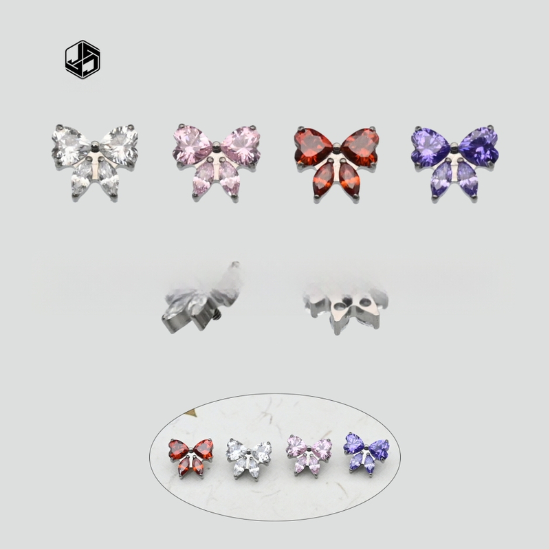 Овеци за устни с циркон, Ф136 титаниева сплав, дизайн сърце и панделка, микро настройване, унисекс INS стил