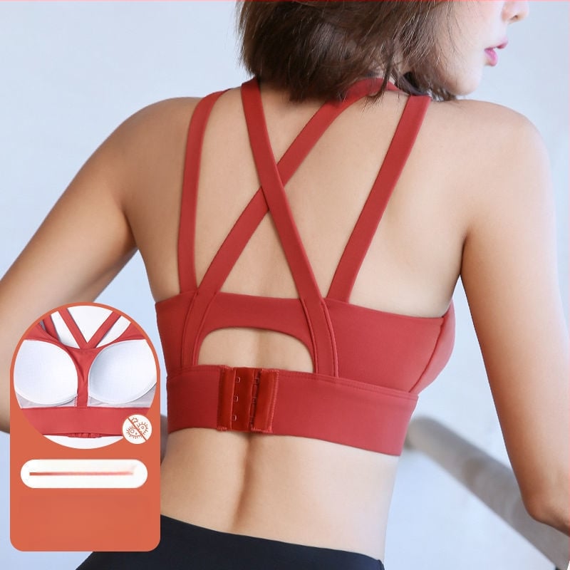 Γυναικείο αθλητικό σουτιέν γιόγκα με ενιαίο σχέδιο, διπλές σταθερές τιράντες, πίσω κλείσιμο με τρεις σειρές αγκράφες, γρήγορο στέγνωμα, αναπνεύσιμο