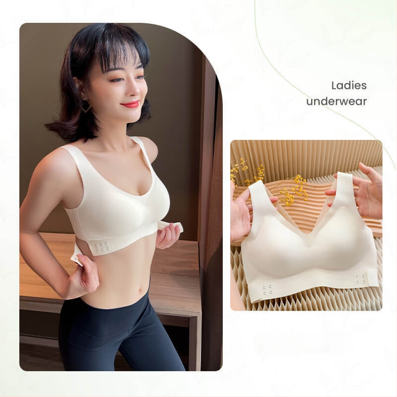 Αθλητικό σουτιέν χωρίς ραφές με molded cups, μπροστινό κούμπωμα, σταθερές διπλές τιράντες, ύφασμα νάιλον 70–80%