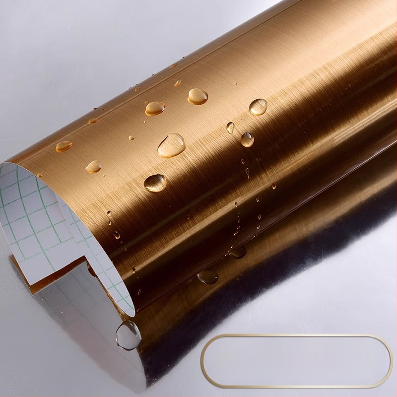 Isekleepuv PVC-folie metallilise harjatud tekstuuriga külmikutele, lifttidele, köögipindadele ja kappide renoveerimiseks (veekindel, õli- ja mustusekindlus)