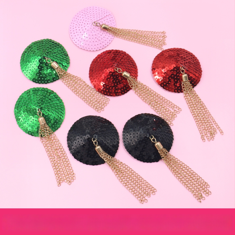 Καλύμματα θηλών από δέρμα με παγιέτες και μεταλλικά κρόσια — στρογγυλό σχήμα, χωρίς ίχνη, μάρκα Night Silk