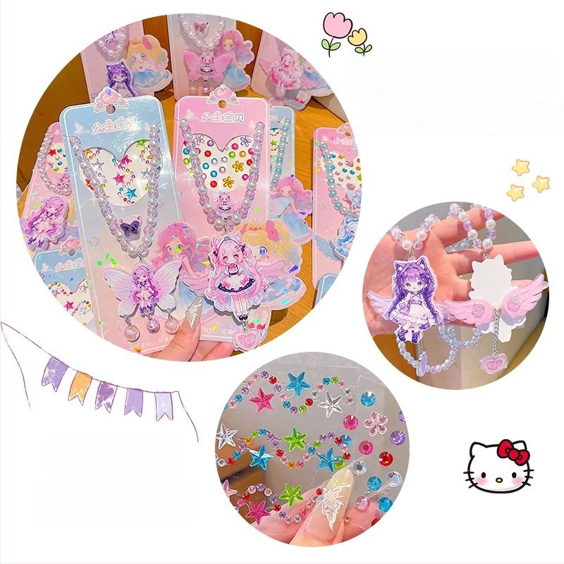 Kaelakee, käsitöö, segatud materjalid, geomeetriline ripats, Printsesside sari, komplekt 8 tk