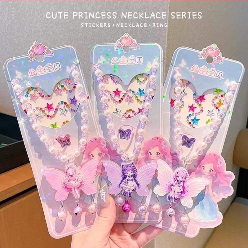 Kaelakee, käsitöö, segatud materjalid, geomeetriline ripats, Printsesside sari, komplekt 8 tk