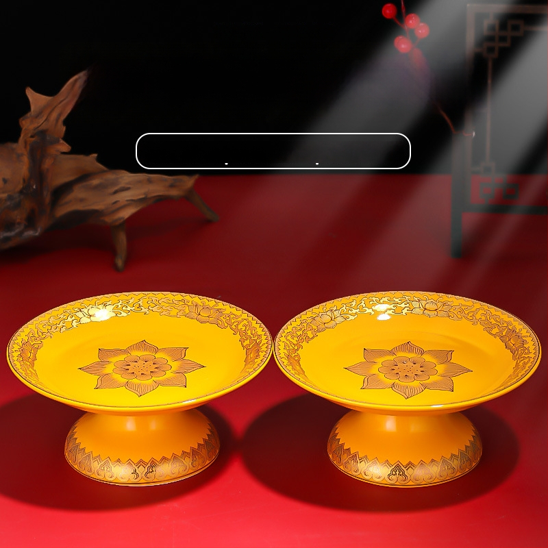 Keraminė vaisių aukojimo plokštelė Purple Lotus – plokštelė aukai Dievui Turtams ir Budai