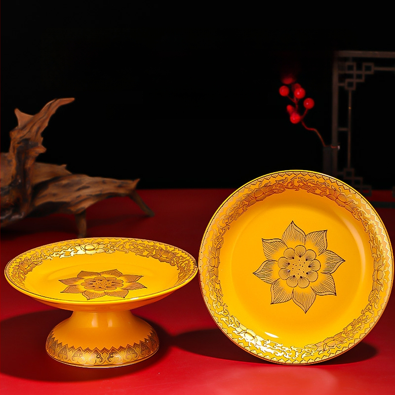 Keraminė vaisių aukojimo plokštelė Purple Lotus – plokštelė aukai Dievui Turtams ir Budai