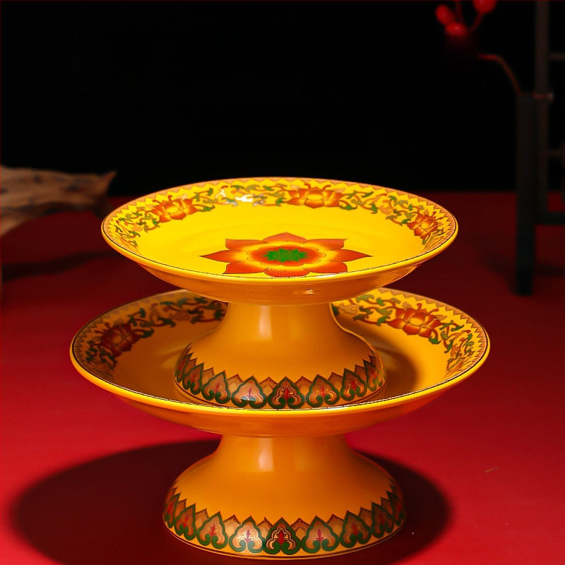 Keraminė vaisių aukojimo plokštelė Purple Lotus – plokštelė aukai Dievui Turtams ir Budai