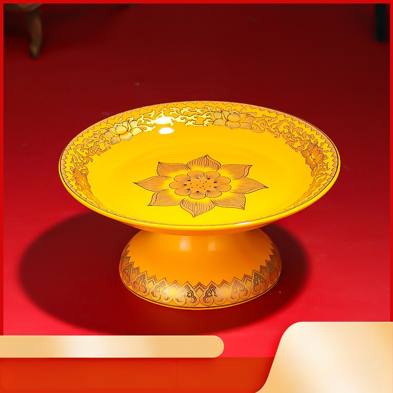 Keraminė vaisių aukojimo plokštelė Purple Lotus – plokštelė aukai Dievui Turtams ir Budai