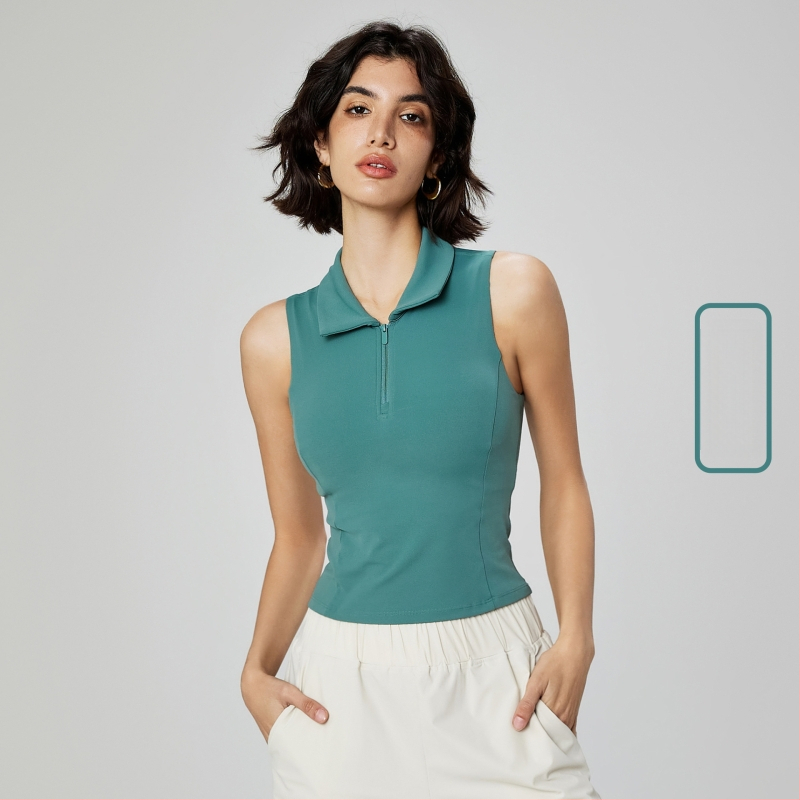 Поло тенис жилетка със подплънка за гърдите и стояща яка – без ръкави, стегнат силует, дишаща материя, 82% найлон/18% спандекс, NULS Youth Ice Mint, за млади жени