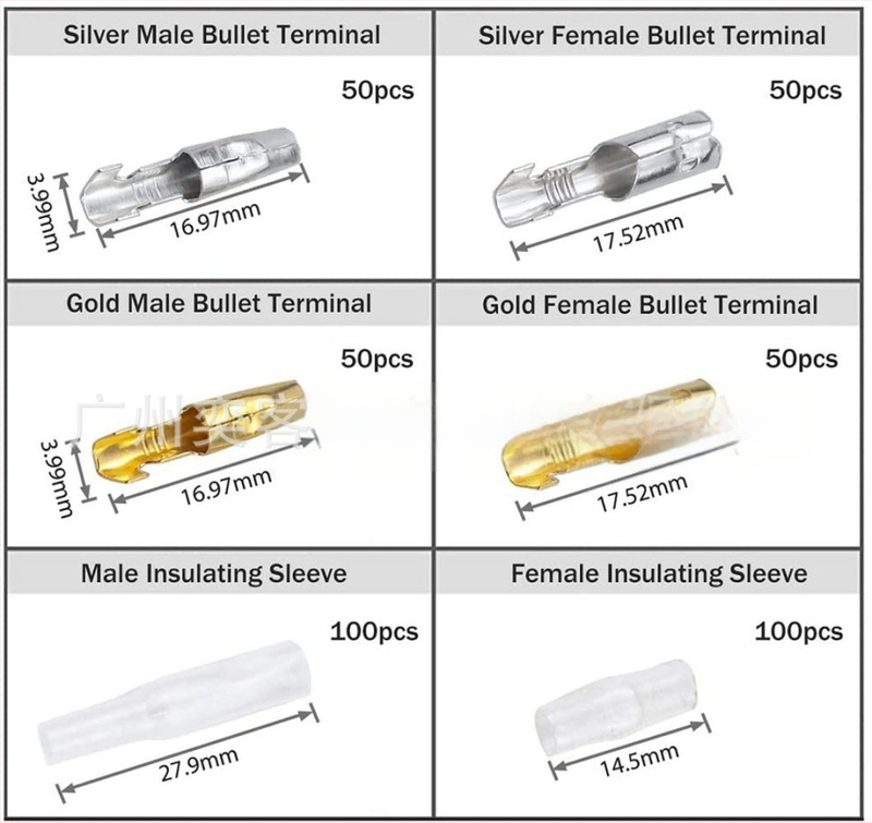 Τερματικός σύνδεσμος τύπου bullet, αρσενικός και θηλυκός για αυτοκινητο-ηλεκτρονικά - AC/DC plug-in, στρογγυλός, επαφή από ορείχαλκο, μόνωση σιλικόνης, ψυχρή πρέσα