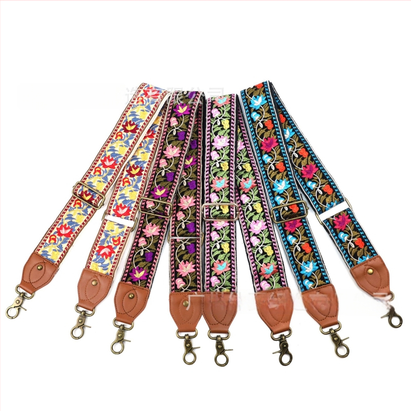 Презрамка за рамо към чанти | Етно бродиран флорален мотив, ретро стил, полиестер, по-широка презрамка за смяна